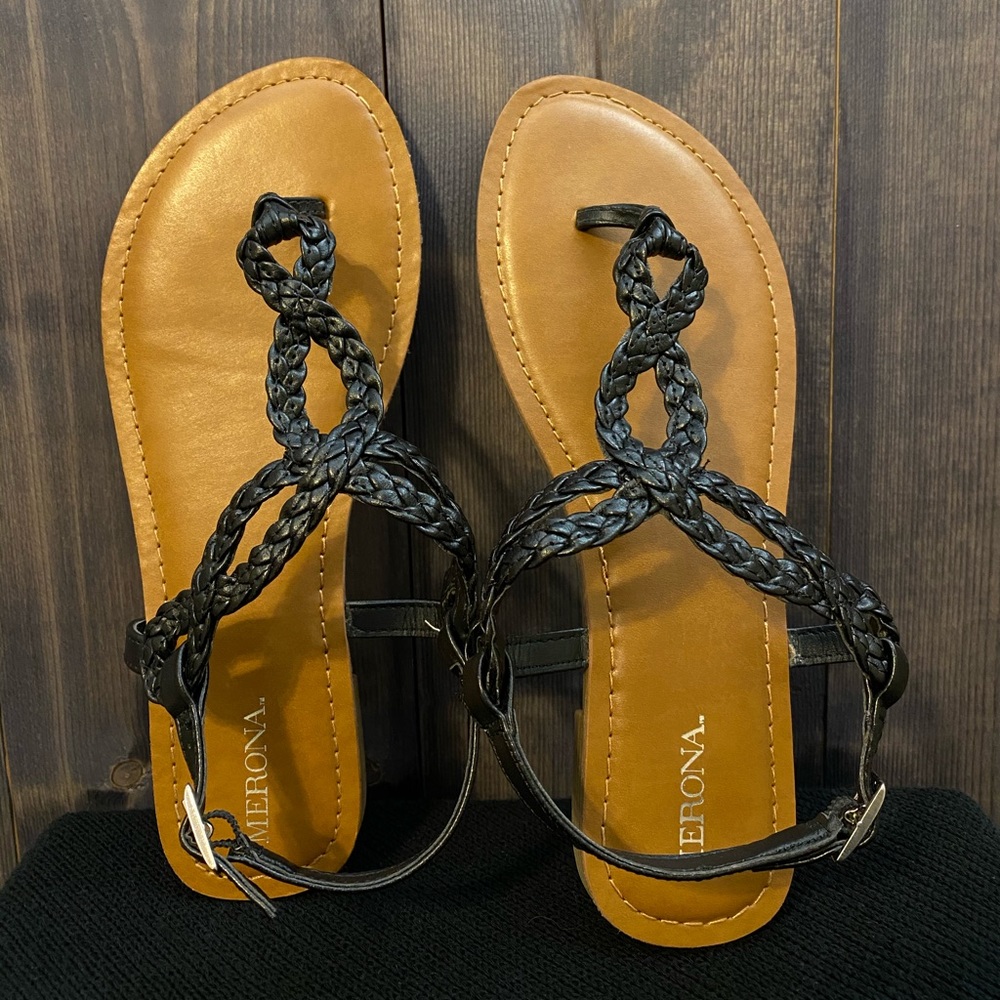 Merona Black Boho Braided Sandals 6.5